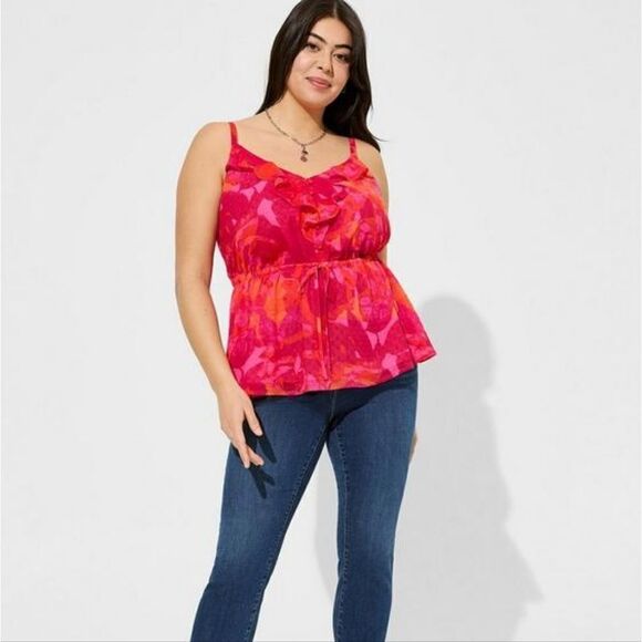 Torrid Chiffon Clip Dot Ruffl Tie Waist  Top NWT - Picture 4 of 4